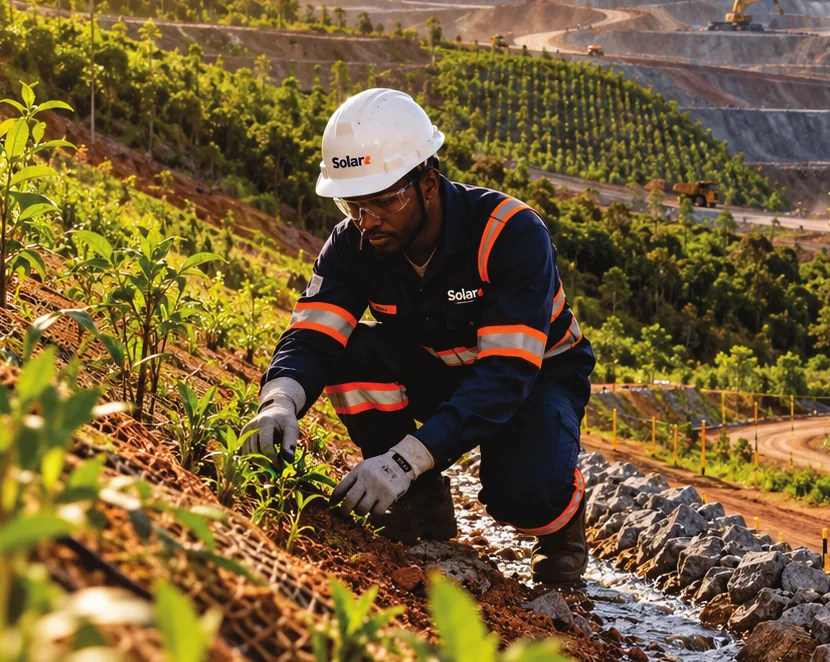 Equipe da Solar em recuperação ambiental de talude em área de mineração
